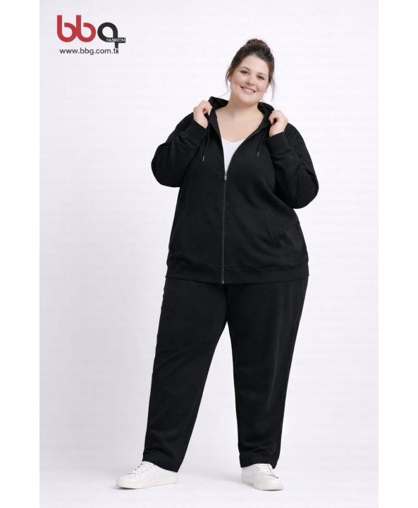 BAYAN BÜYÜK BEDEN GENİŞ KALIP KAPÜŞONLU CEKET-S