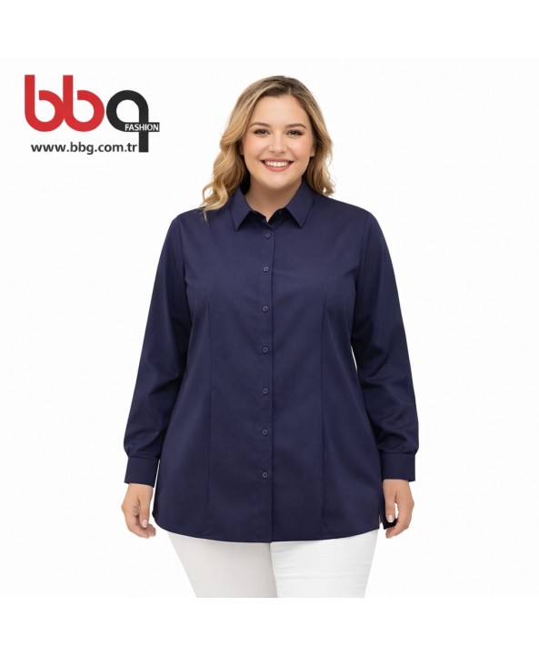 BAYAN BÜYÜK BEDEN LACİVERT GÖMLEK
