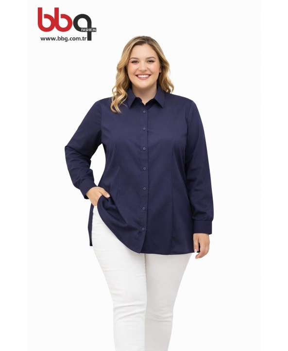 BAYAN BÜYÜK BEDEN LACİVERT GÖMLEK