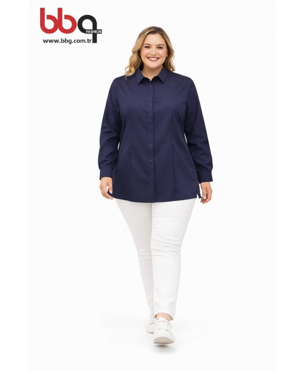 BAYAN BÜYÜK BEDEN LACİVERT GÖMLEK