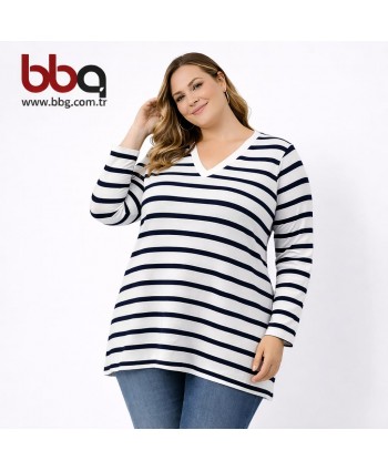 BAYAN BÜYÜK BEDEN YUMUŞAK DOKULU V YAKA TRİKO KAZAK-L
