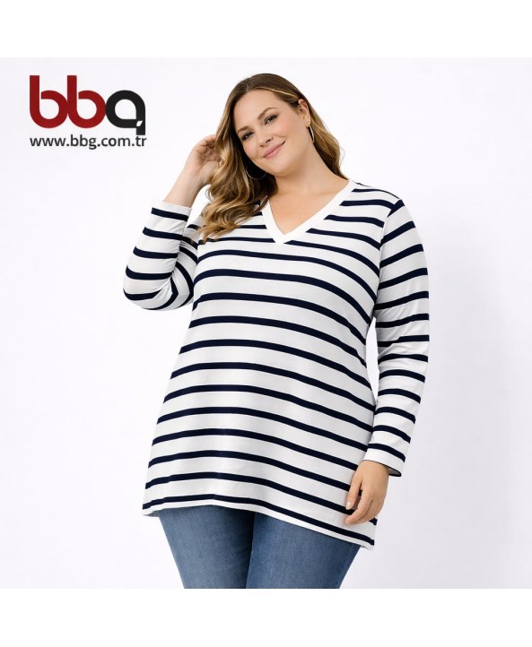 BAYAN BÜYÜK BEDEN YUMUŞAK DOKULU V YAKA TRİKO KAZAK-L