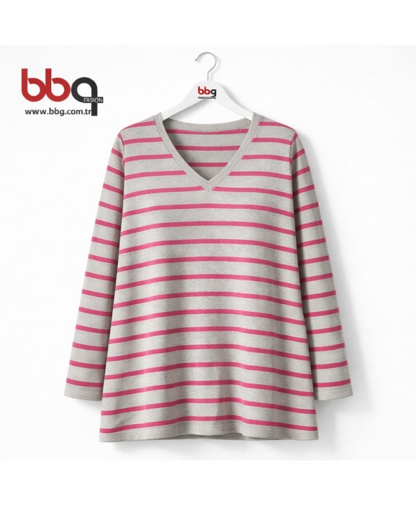 BAYAN BÜYÜK BEDEN YUMUŞAK DOKULU V YAKA TRİKO KAZAK