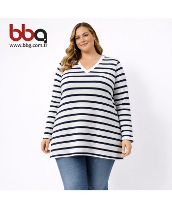 BAYAN BÜYÜK BEDEN YUMUŞAK DOKULU V YAKA TRİKO KAZAK-L