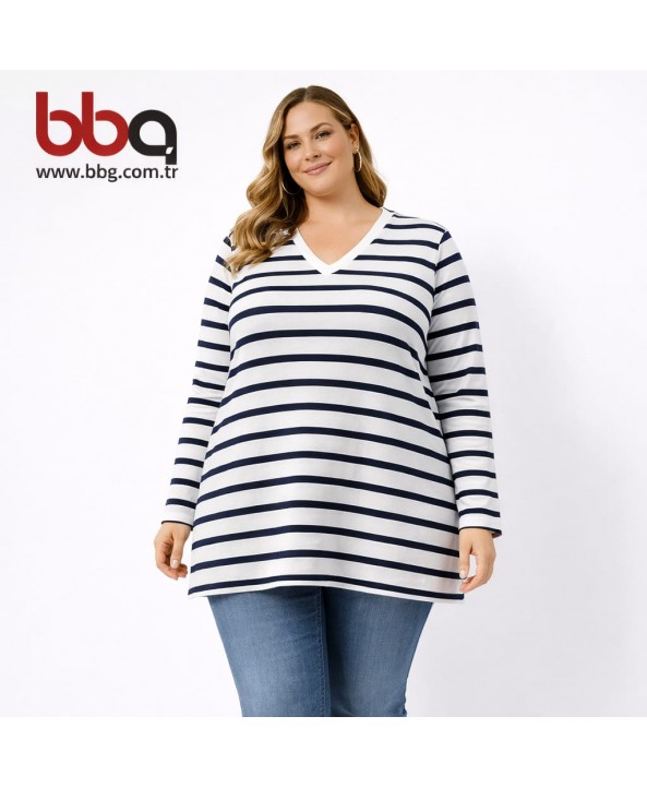 BAYAN BÜYÜK BEDEN YUMUŞAK DOKULU V YAKA TRİKO KAZAK-L