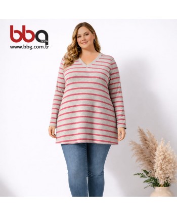 BAYAN BÜYÜK BEDEN YUMUŞAK DOKULU V YAKA TRİKO KAZAK