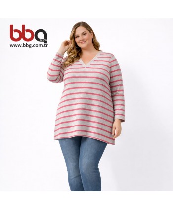 BAYAN BÜYÜK BEDEN YUMUŞAK DOKULU V YAKA TRİKO KAZAK