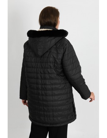 BAYAN BÜYÜK BEDEN GENİŞ KALIP KAPÜŞONLU İÇİ PELUŞ KIVIRCIK ŞİŞME MONT-S