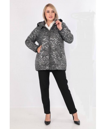 BAYAN BÜYÜK BEDEN GENİŞ KALIP İÇ KISMI POLAR DETAYLI KAPÜŞONLU MONT-G