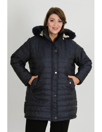 BAYAN BÜYÜK BEDEN GENİŞ KALIP KAPÜŞONLU İÇİ PELUŞ KIVIRCIK ŞİŞME MONT-L