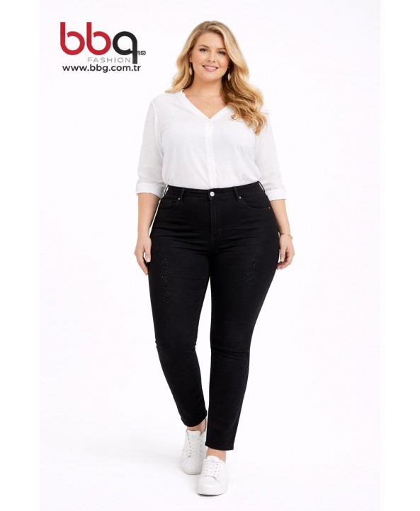  BAYAN BÜYÜK BEDEN TAŞLI KOT PANTOLON-S
