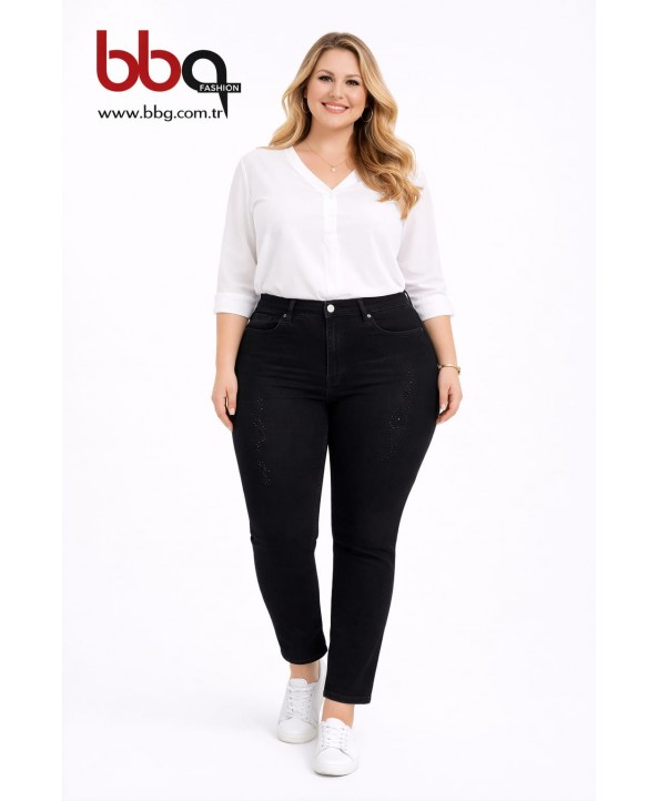  BAYAN BÜYÜK BEDEN TAŞLI KOT PANTOLON-S