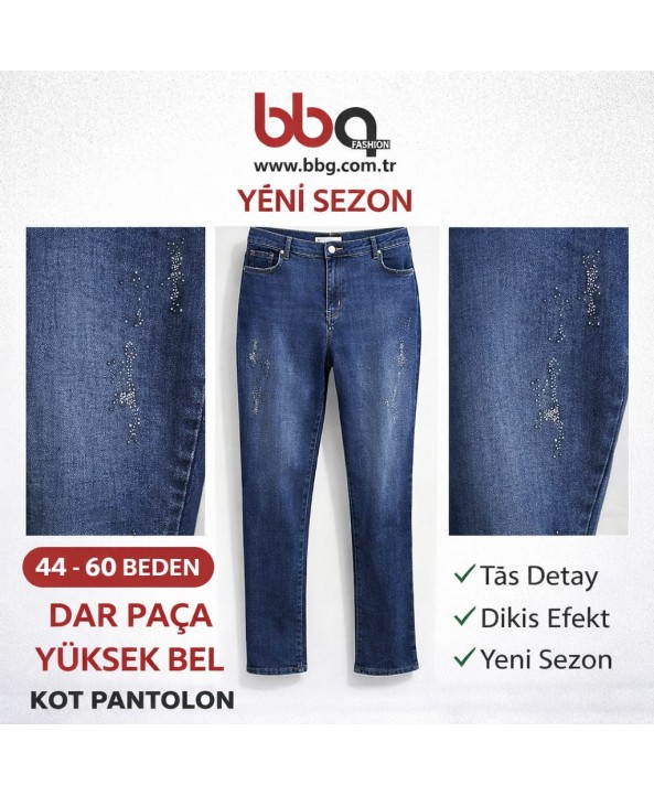 BAYAN BÜYÜK BEDEN TAŞLI KOT PANTOLON
