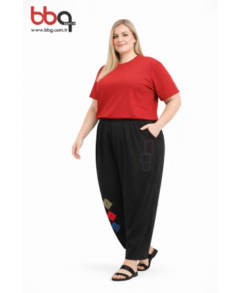  BAYAN BÜYÜK BEDEN GENİŞ KALIP BELİ LASTİKLİ SİYAH TEK ALT