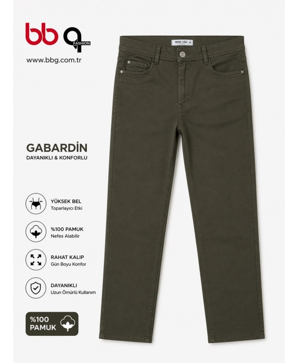 BAYAN BÜYÜK BEDEN GENİŞ KALIP GABARDİN PANTOLON-Y
