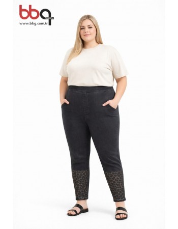 BAYAN BÜYÜK BEDEN GENİŞ KALIP YÜKSEK BEL LİKRALI PAÇA LEOPAR DESEN PANTOLON
