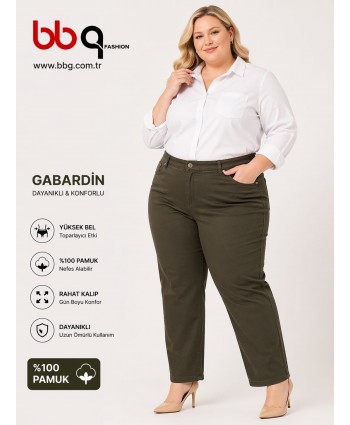 BAYAN BÜYÜK BEDEN GENİŞ KALIP GABARDİN PANTOLON-Y