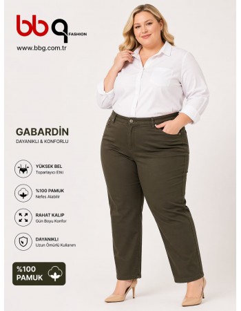 BAYAN BÜYÜK BEDEN GENİŞ KALIP GABARDİN PANTOLON-Y