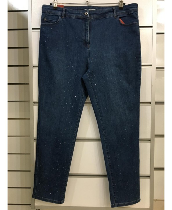 BAYAN BÜYÜK BEDEN YÜKSEK BEL TAŞLI KOT PANTOLON-M