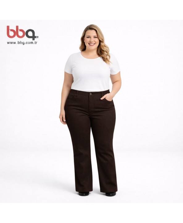 BAYAN BÜYÜK BEDEN KAHVERENGİ STRETCH PANTOLON