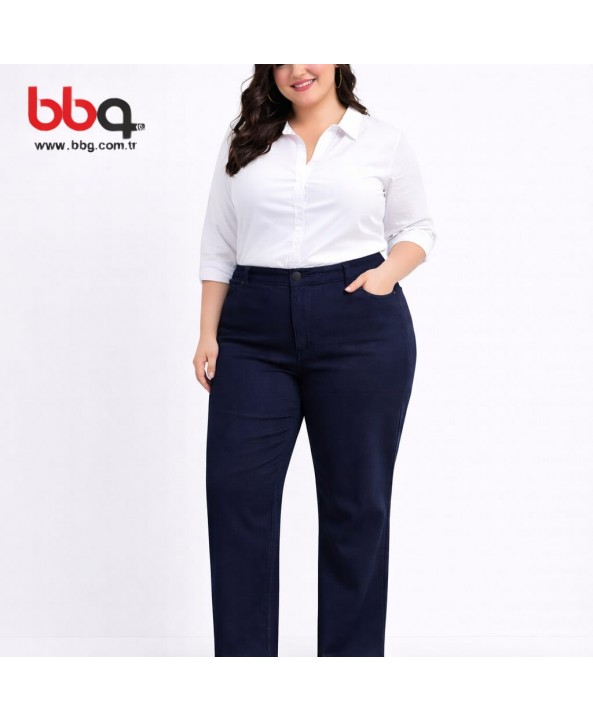 BAYAN BÜYÜK BEDEN LACİVERT STRETCH PANTOLON