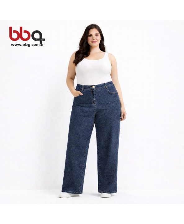BAYAN BÜYÜK BEDEN GENİŞ KALIP GENİŞ PAÇA PANTOLON-L
