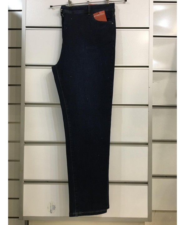 BAYAN BÜYÜK BEDEN YÜKSEK BEL TAŞLI KOT PANTOLON-L