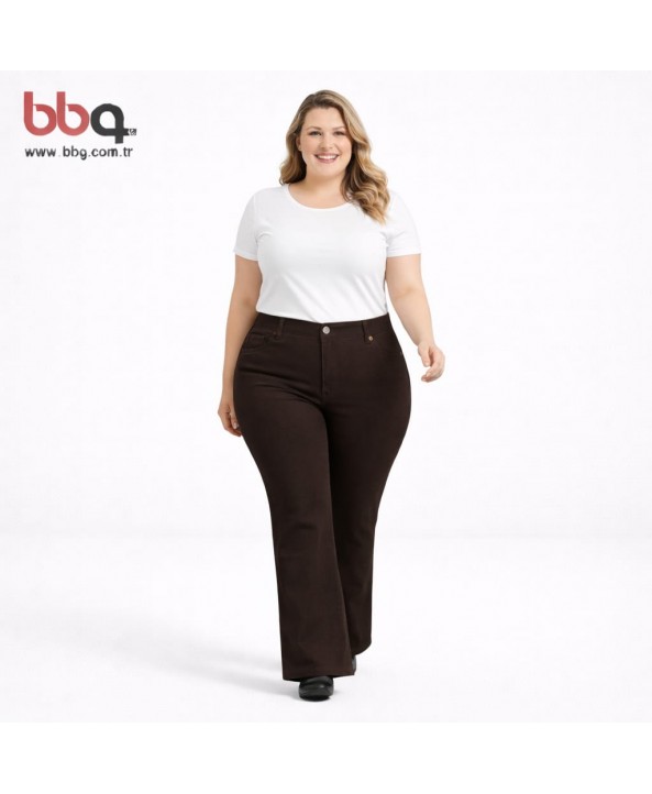 BAYAN BÜYÜK BEDEN KAHVERENGİ STRETCH PANTOLON