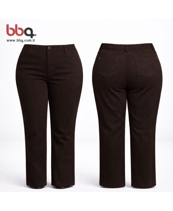 BAYAN BÜYÜK BEDEN KAHVERENGİ STRETCH PANTOLON