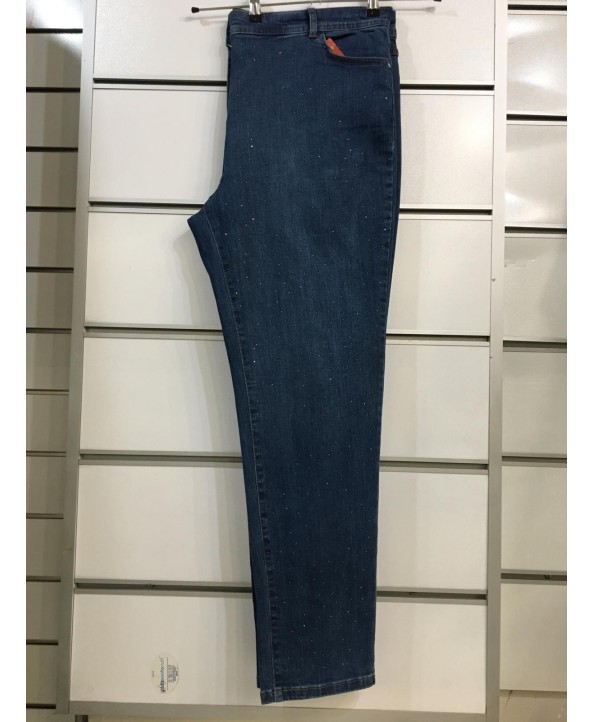 BAYAN BÜYÜK BEDEN YÜKSEK BEL TAŞLI KOT PANTOLON-M