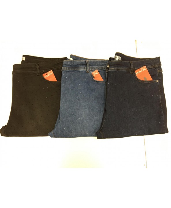 BAYAN BÜYÜK BEDEN YÜKSEK BEL TAŞLI KOT PANTOLON-L