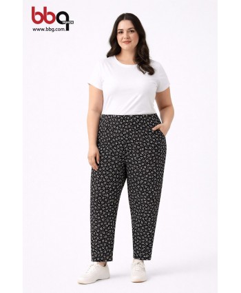 BAYAN BÜYÜK BEDEN GENİŞ KALIP DESENLİ TEK ALT-1