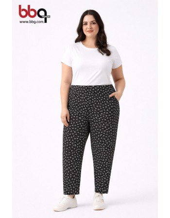 BAYAN BÜYÜK BEDEN GENİŞ KALIP DESENLİ TEK ALT-1