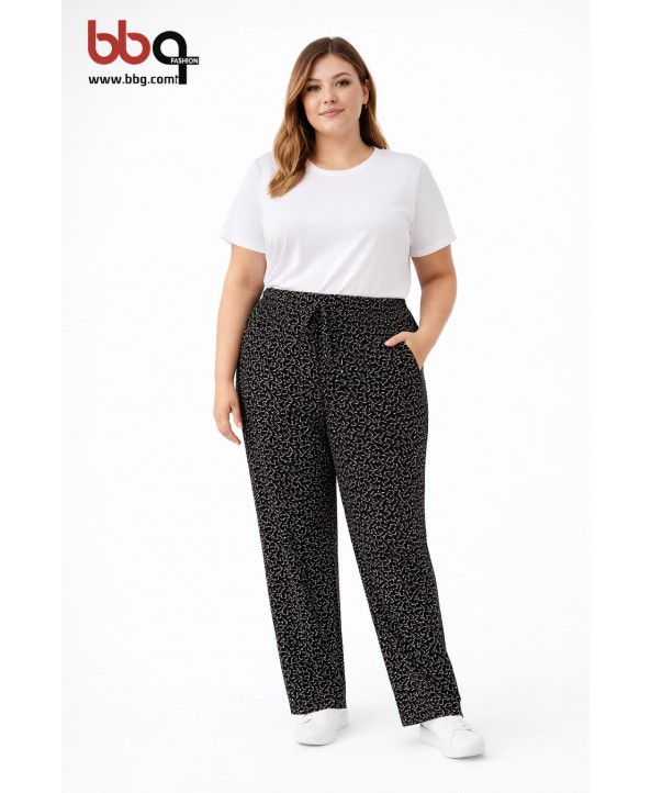 BAYAN BÜYÜK BEDEN GENİŞ KALIP DESENLİ TEK ALT-2