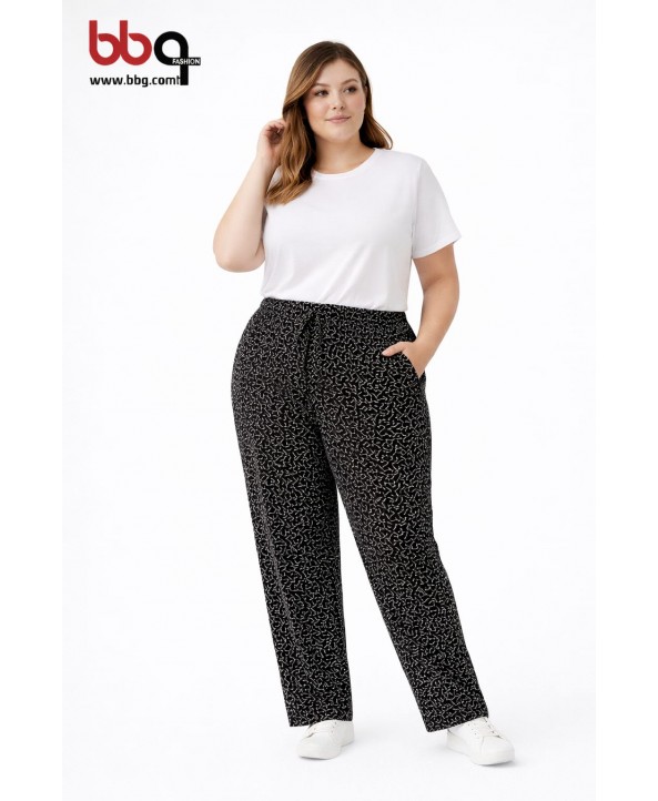 BAYAN BÜYÜK BEDEN GENİŞ KALIP DESENLİ TEK ALT-2