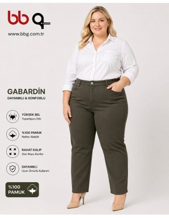 BAYAN BÜYÜK BEDEN GENİŞ KALIP GABARDİN PANTOLON-Y