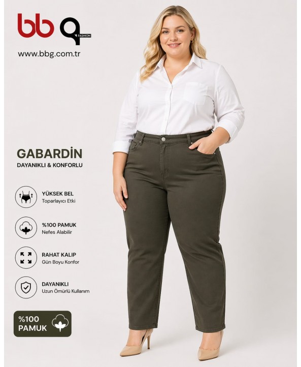 BAYAN BÜYÜK BEDEN GENİŞ KALIP GABARDİN PANTOLON-Y