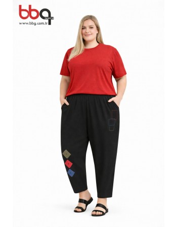  BAYAN BÜYÜK BEDEN GENİŞ KALIP BELİ LASTİKLİ SİYAH TEK ALT