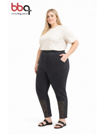 BAYAN BÜYÜK BEDEN GENİŞ KALIP YÜKSEK BEL LİKRALI PAÇA LEOPAR DESEN PANTOLON
