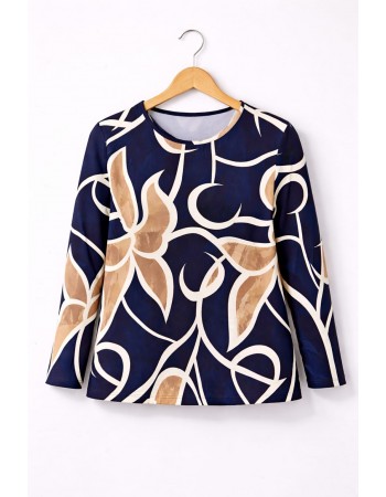 BAYAN BÜYÜK BEDEN GENİŞ KALIP YUVARLAK YAKA DESENLİ BLUZ