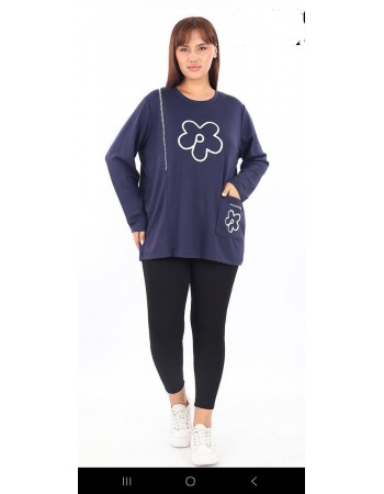 BAYAN BÜYÜK BEDEN GENİŞ KALIP CEP DETAYLI ÇİÇEK DESENLİ TUNİK