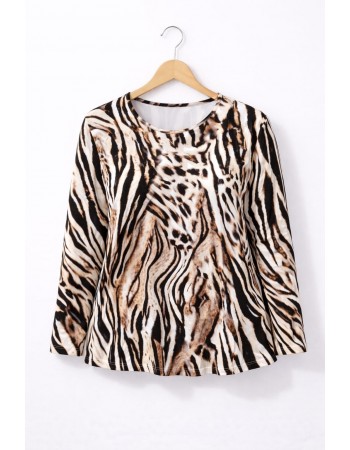 BAYAN BÜYÜK BEDEN GENİŞ KALIP YUVARLAK YAKA DESENLİ BLUZ-1