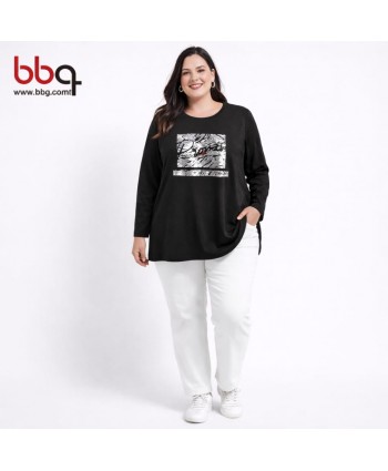 BAYAN BÜYÜK BEDEN GENİŞ KALIP BASKILI BLUZ-S