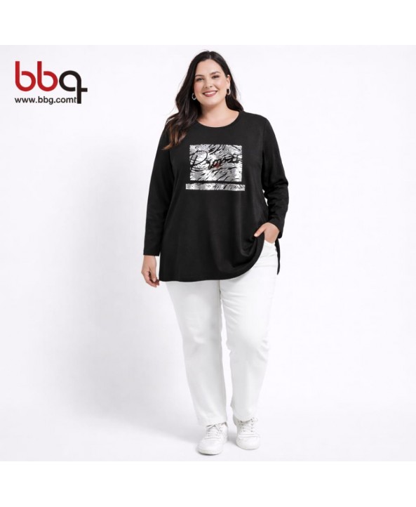 BAYAN BÜYÜK BEDEN GENİŞ KALIP BASKILI BLUZ-S