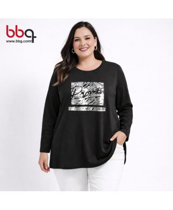 BAYAN BÜYÜK BEDEN GENİŞ KALIP BASKILI BLUZ-S