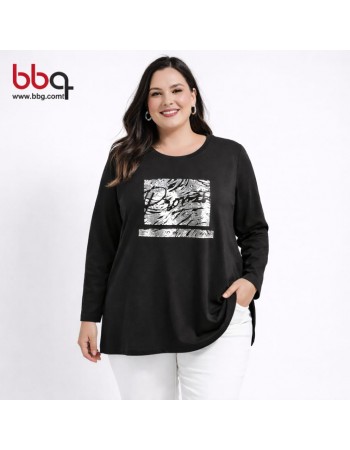 BAYAN BÜYÜK BEDEN GENİŞ KALIP BASKILI BLUZ-S