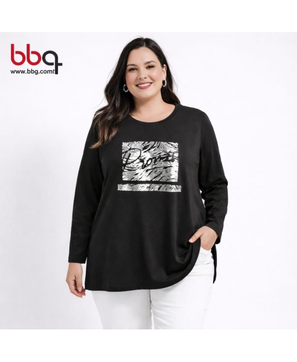 BAYAN BÜYÜK BEDEN GENİŞ KALIP BASKILI BLUZ-S