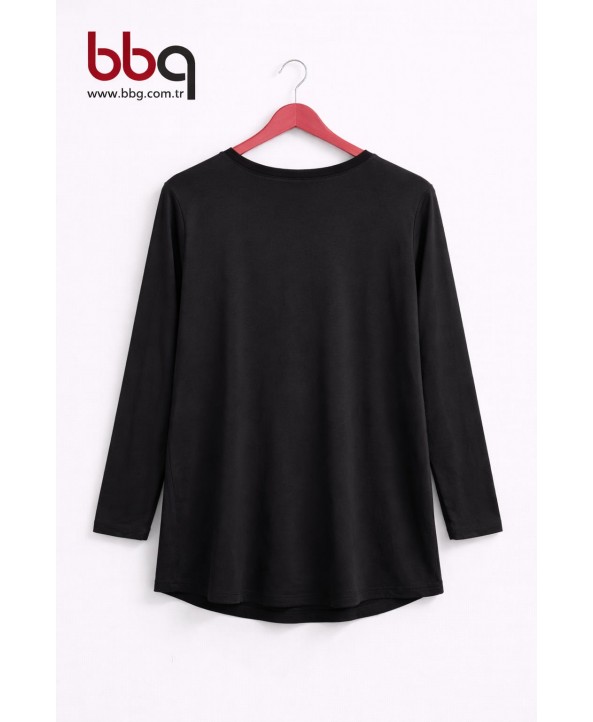 BAYAN BÜYÜK BEDEN GENİŞ KALIP BASKILI BLUZ-S