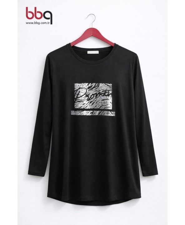 BAYAN BÜYÜK BEDEN GENİŞ KALIP BASKILI BLUZ-S
