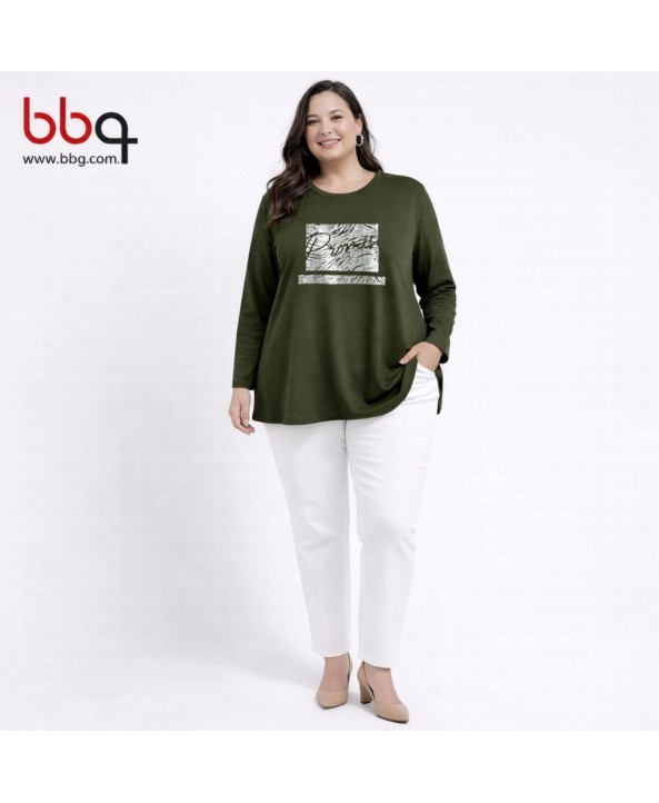 BAYAN BÜYÜK BEDEN GENİŞ KALIP BASKILI BLUZ-Y